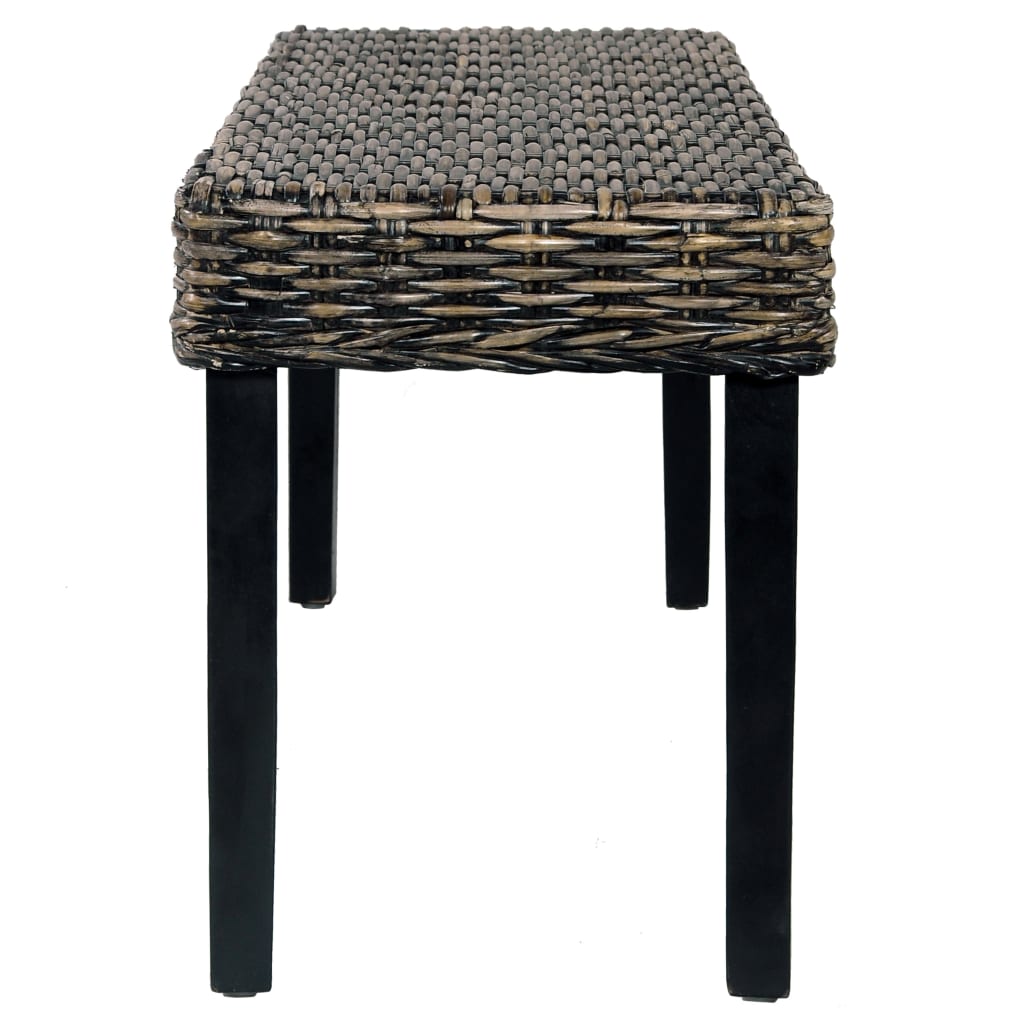 Bankje 110 cm natuurlijk kubu rattan en massief mahoniehout zwart is nu te koop bij PeponiXL, paradijselijk wonen!