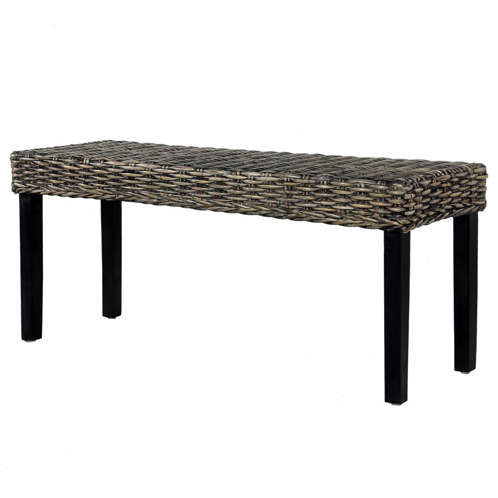 Bankje 110 cm natuurlijk kubu rattan en massief mahoniehout zwart is nu te koop bij PeponiXL, paradijselijk wonen!