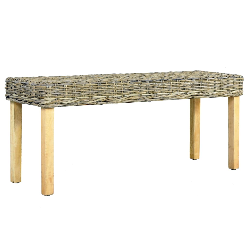Bankje 110 cm natuurlijk kubu rattan en massief mahoniehout is nu te koop bij PeponiXL, paradijselijk wonen!