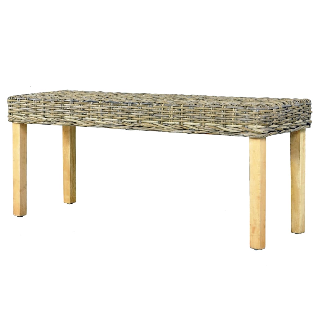 Bankje 110 cm natuurlijk kubu rattan en massief mahoniehout is nu te koop bij PeponiXL, paradijselijk wonen!