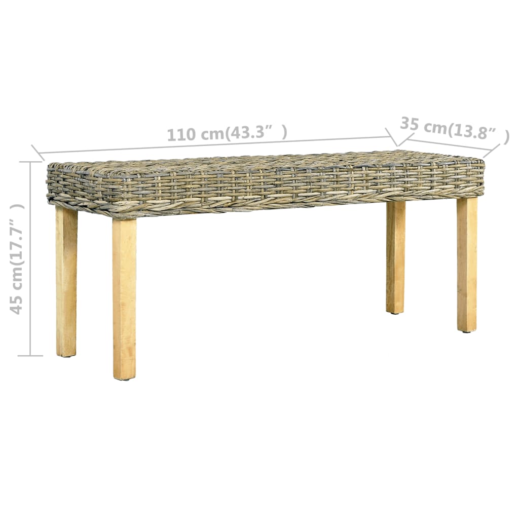 Bankje 110 cm natuurlijk kubu rattan en massief mahoniehout is nu te koop bij PeponiXL, paradijselijk wonen!
