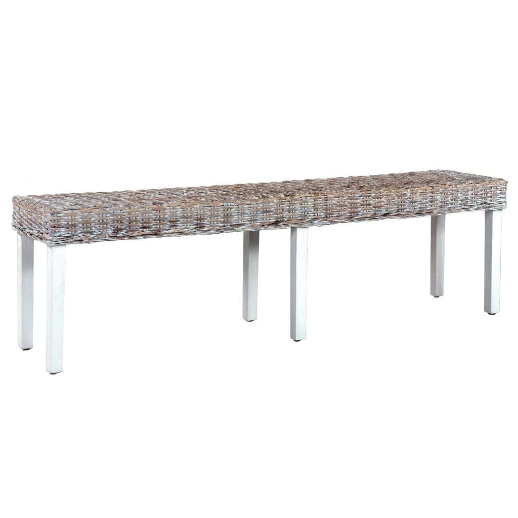 Bankje 160 cm natuurlijk kubu rattan en massief mangohout wit is nu te koop bij PeponiXL, paradijselijk wonen!