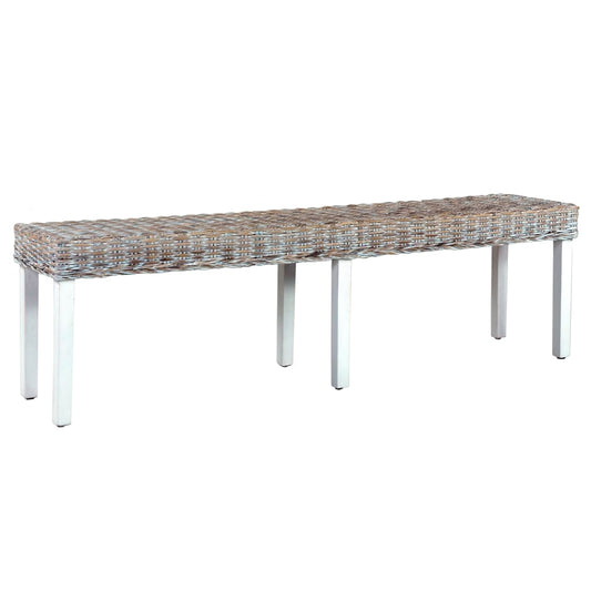 Bankje 160 cm natuurlijk kubu rattan en massief mangohout wit is nu te koop bij PeponiXL, paradijselijk wonen!