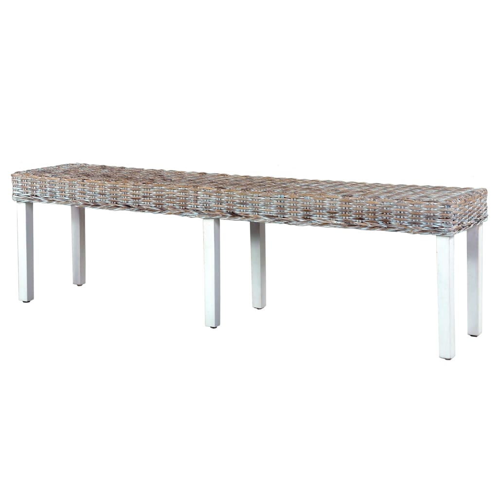 Bankje 160 cm natuurlijk kubu rattan en massief mangohout wit is nu te koop bij PeponiXL, paradijselijk wonen!
