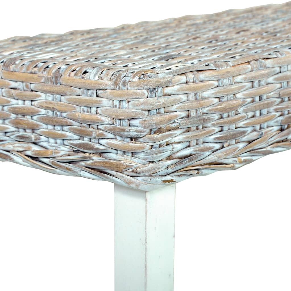 Bankje 160 cm natuurlijk kubu rattan en massief mangohout wit is nu te koop bij PeponiXL, paradijselijk wonen!