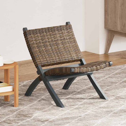Relaxstoel natuurlijk kubu rattan en massief mahoniehout grijs is nu te koop bij PeponiXL, paradijselijk wonen!