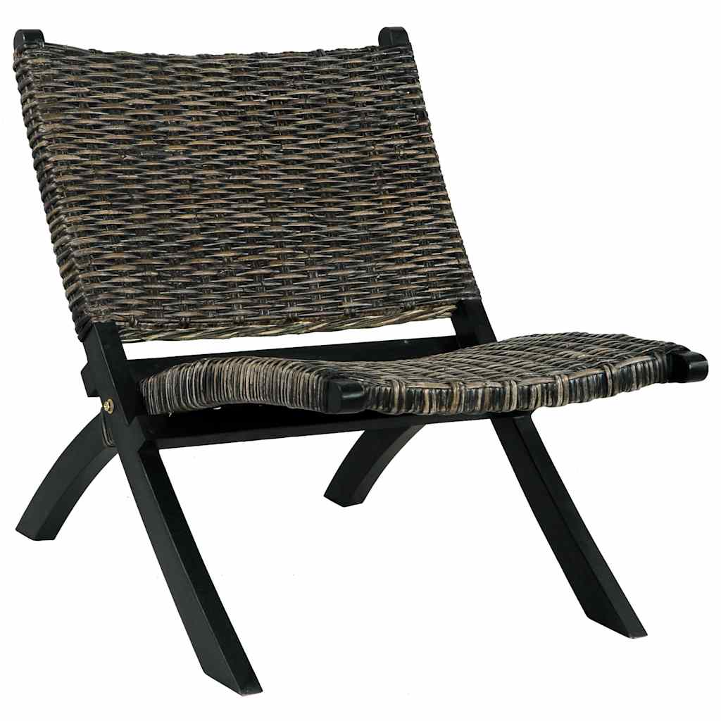 Relaxstoel natuurlijk kubu rattan en massief mahoniehout zwart is nu te koop bij PeponiXL, paradijselijk wonen!
