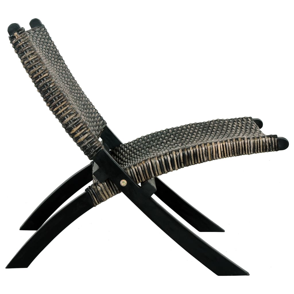 Relaxstoel natuurlijk kubu rattan en massief mahoniehout zwart is nu te koop bij PeponiXL, paradijselijk wonen!