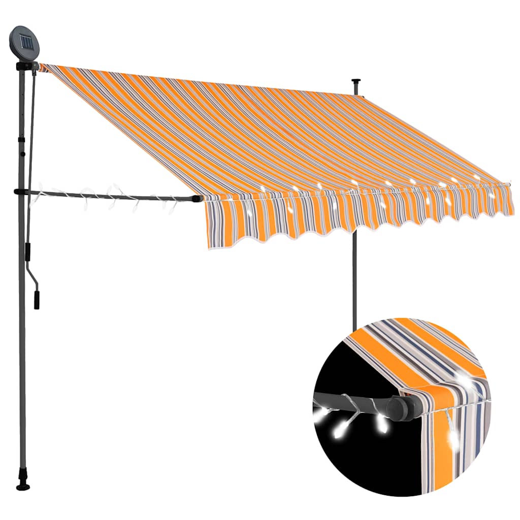 Luifel handmatig uitschuifbaar met LED 250 cm geel en blauw is nu te koop bij PeponiXL, paradijselijk wonen!