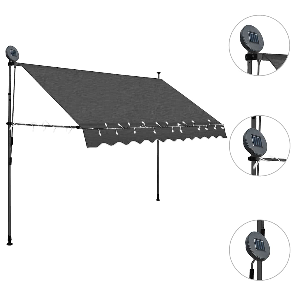 Luifel handmatig uitschuifbaar met LED 250 cm antracietkleurig is nu te koop bij PeponiXL, paradijselijk wonen!
