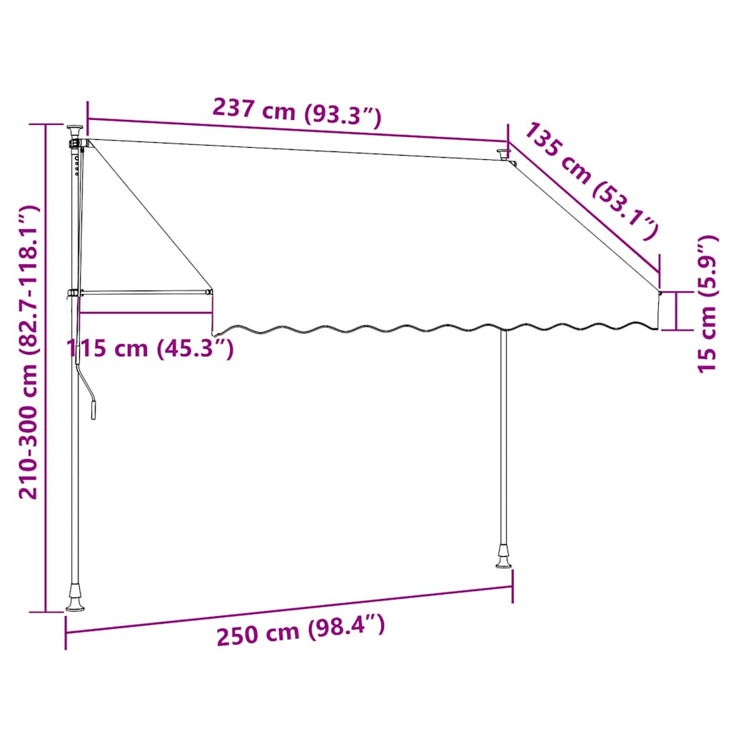 Luifel handmatig uitschuifbaar met LED 250 cm antracietkleurig is nu te koop bij PeponiXL, paradijselijk wonen!