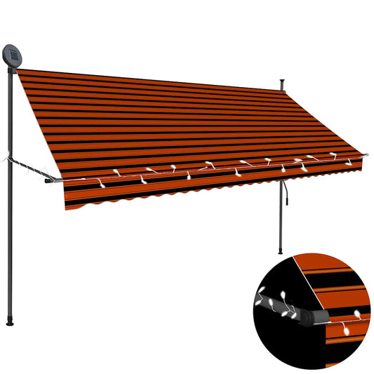 Luifel handmatig uitschuifbaar met LED 300 cm oranje en bruin is nu te koop bij PeponiXL, paradijselijk wonen!