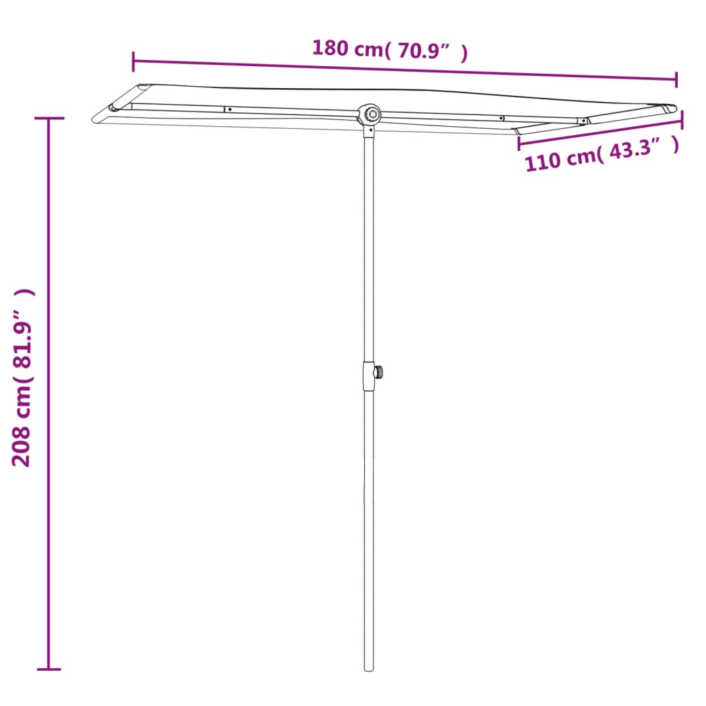 Parasol met aluminium paal 180x110 cm azuurblauw is nu te koop bij PeponiXL, paradijselijk wonen!
