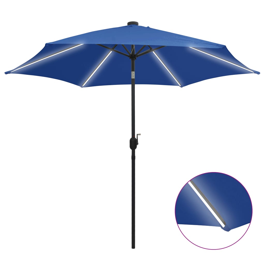 Parasol met LED-verlichting en aluminium paal 300 cm azuurblauw is nu te koop bij PeponiXL, paradijselijk wonen!