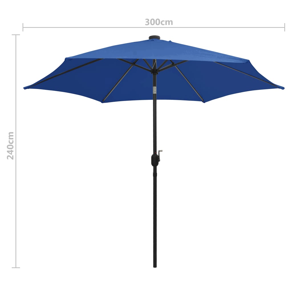 Parasol met LED-verlichting en aluminium paal 300 cm azuurblauw is nu te koop bij PeponiXL, paradijselijk wonen!