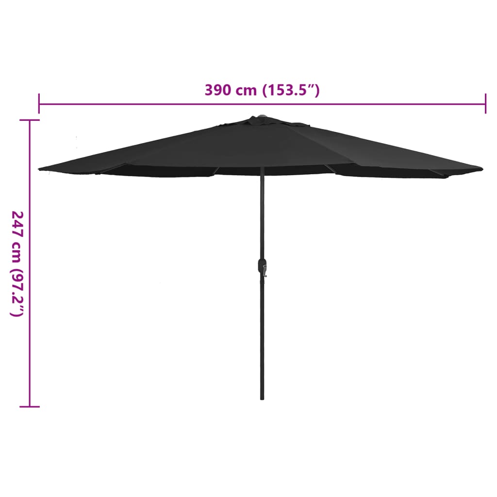 Parasol met metalen paal 390 cm zwart is nu te koop bij PeponiXL, paradijselijk wonen!