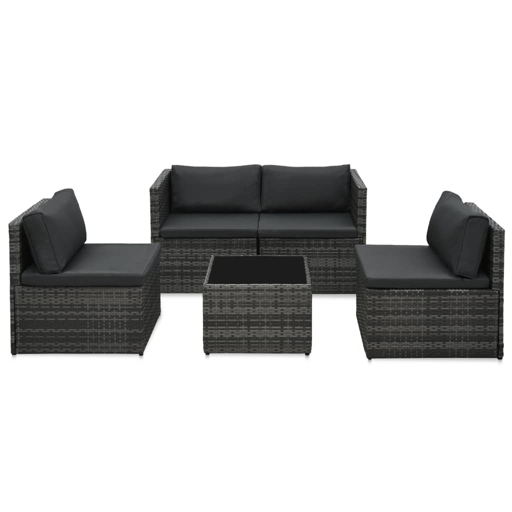 5-delige Loungeset met kussens poly rattan grijs is nu te koop bij PeponiXL, paradijselijk wonen!