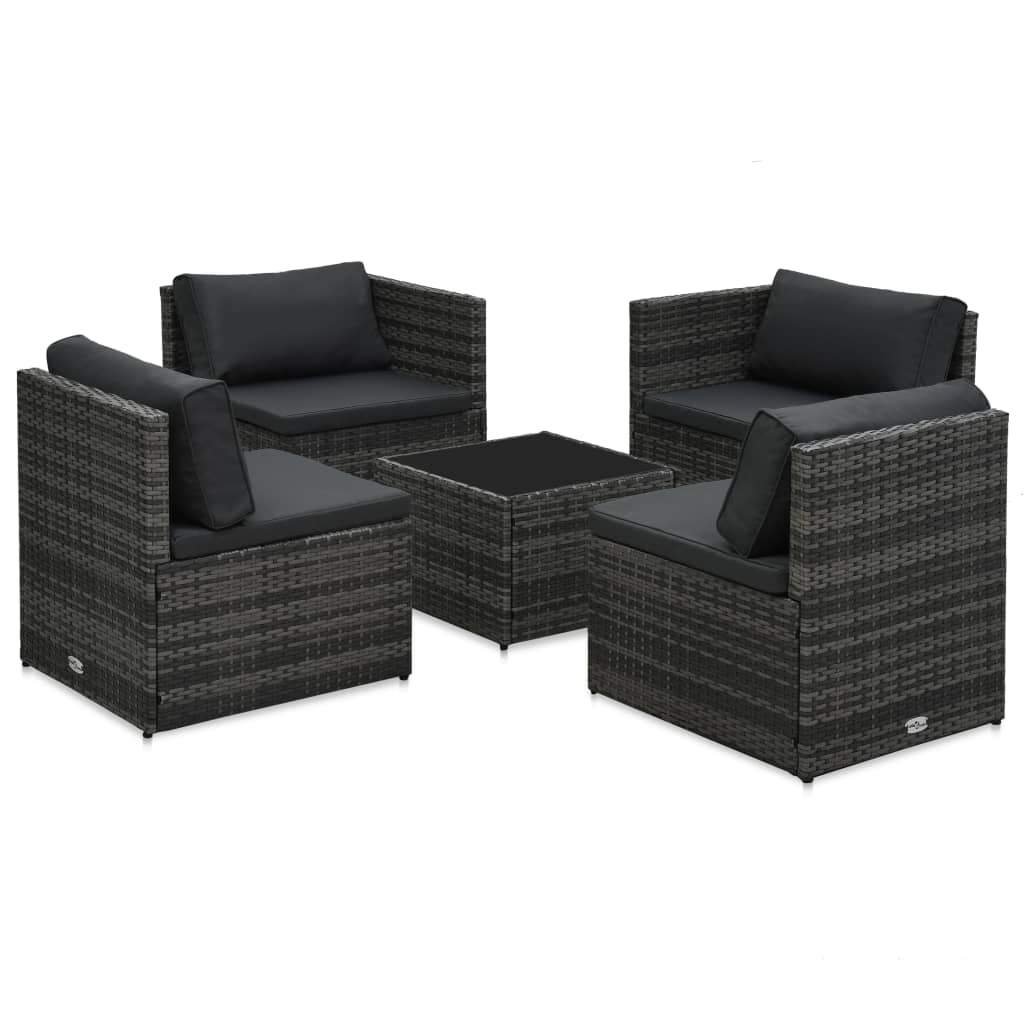 5-delige Loungeset met kussens poly rattan grijs is nu te koop bij PeponiXL, paradijselijk wonen!