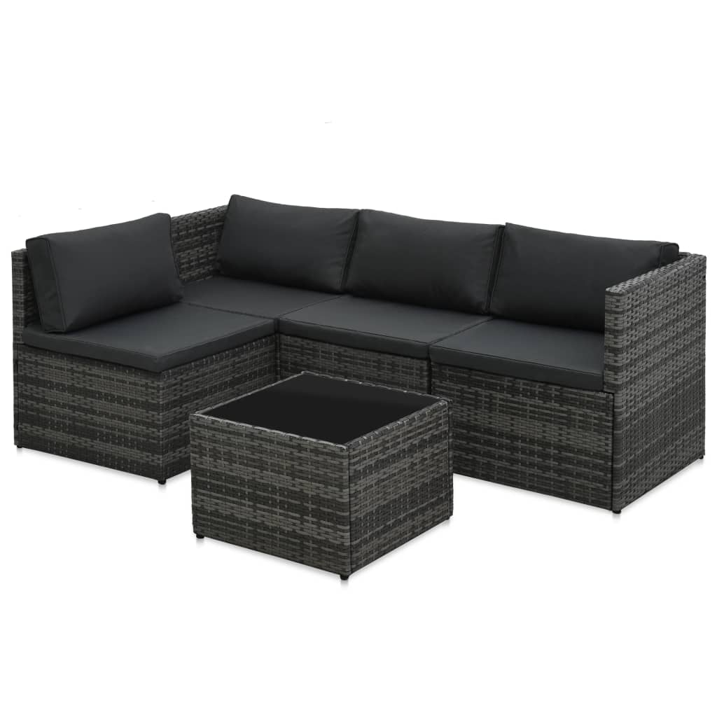 5-delige Loungeset met kussens poly rattan grijs is nu te koop bij PeponiXL, paradijselijk wonen!