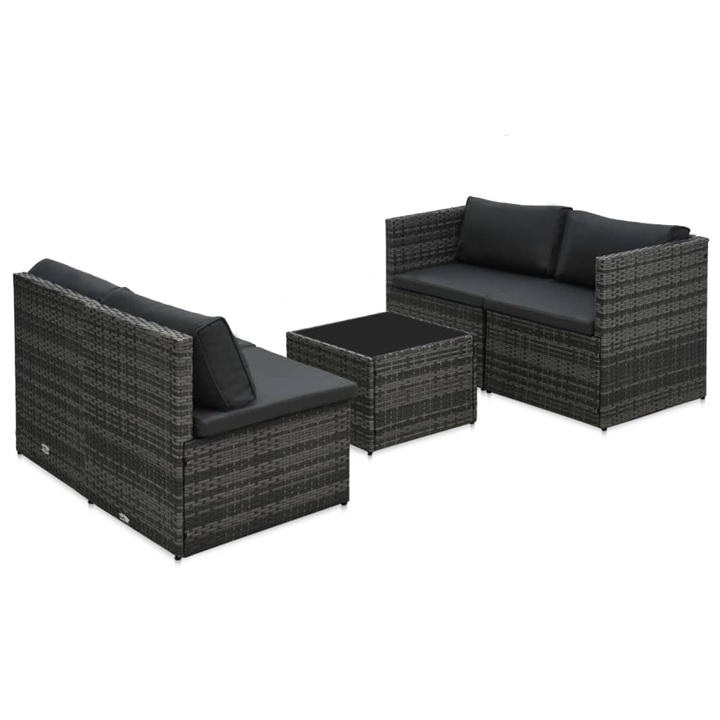 5-delige Loungeset met kussens poly rattan grijs is nu te koop bij PeponiXL, paradijselijk wonen!