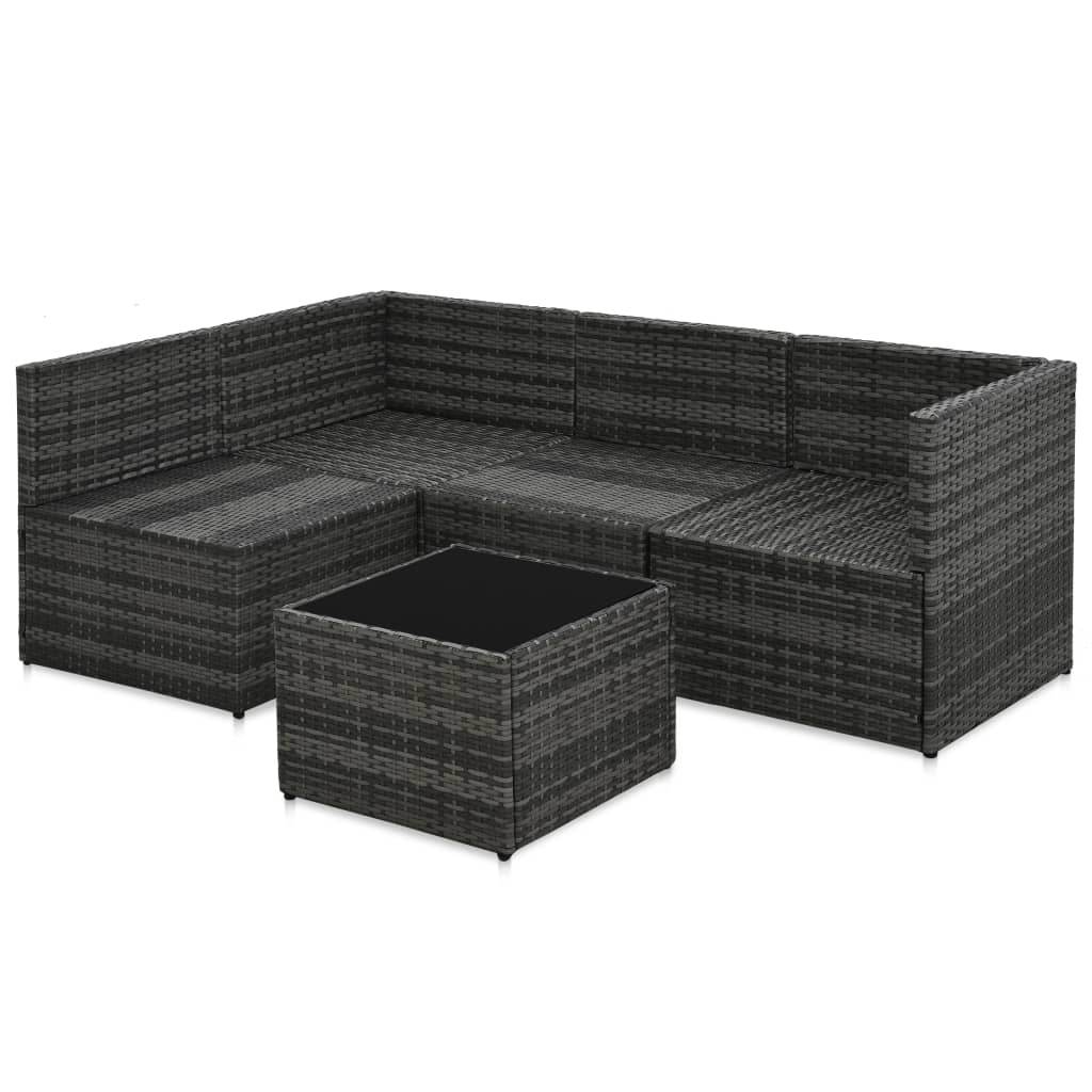 5-delige Loungeset met kussens poly rattan grijs is nu te koop bij PeponiXL, paradijselijk wonen!