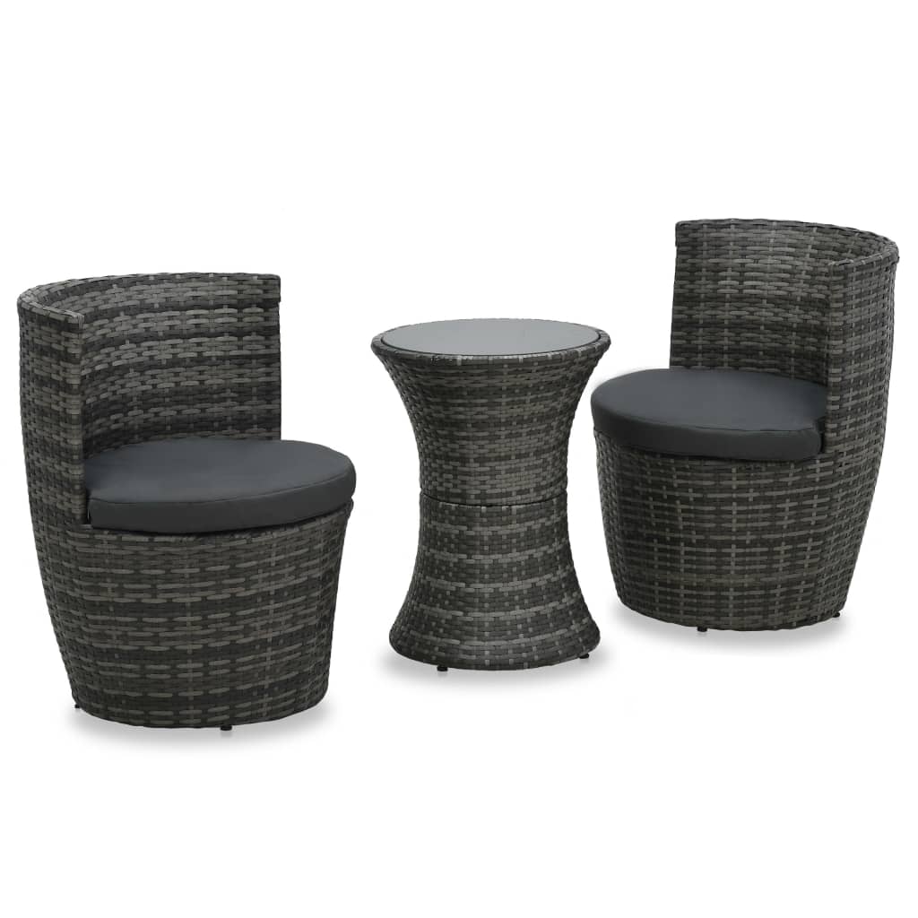 3-delige Bistroset met kussens poly rattan grijs is nu te koop bij PeponiXL, paradijselijk wonen!