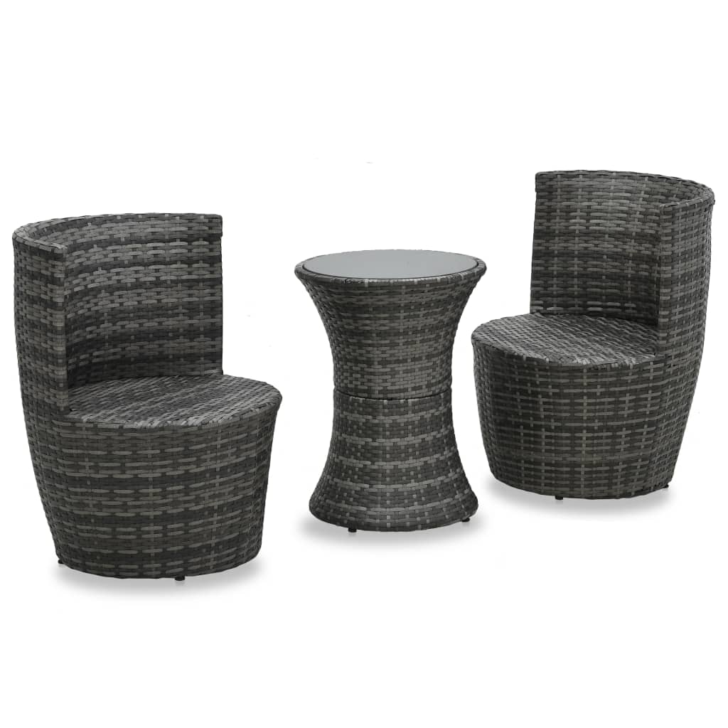 3-delige Bistroset met kussens poly rattan grijs is nu te koop bij PeponiXL, paradijselijk wonen!