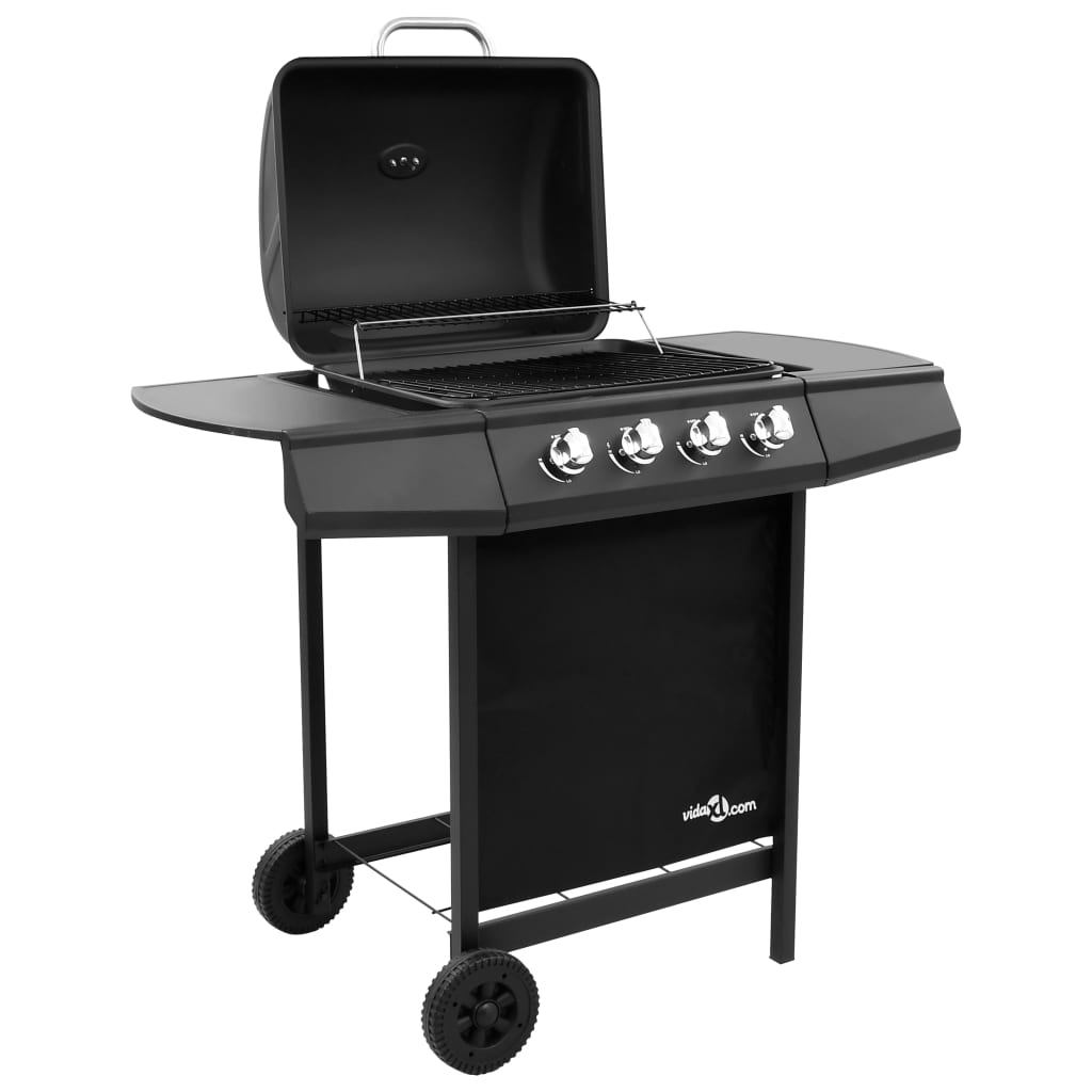 Gasbarbecue-grill met 4 branders zwart is nu te koop bij PeponiXL, paradijselijk wonen!