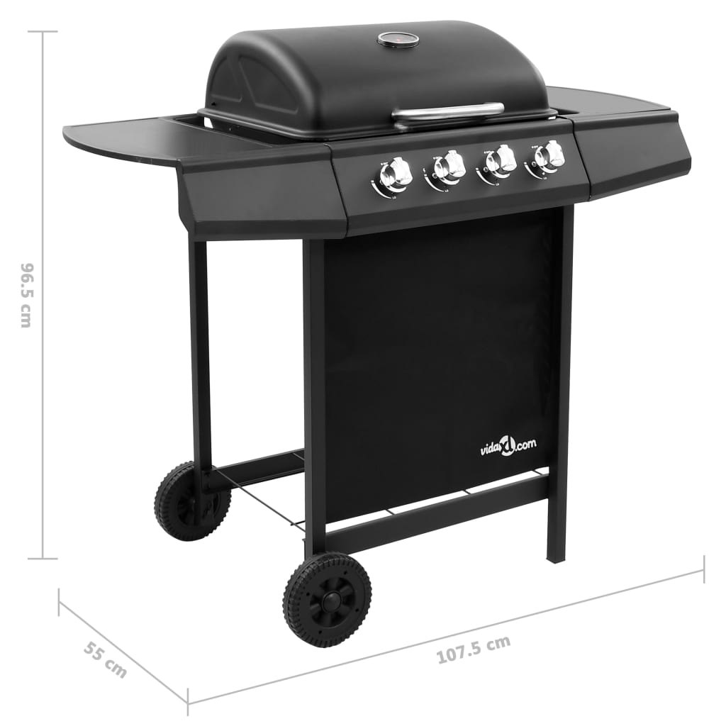 Gasbarbecue-grill met 4 branders zwart is nu te koop bij PeponiXL, paradijselijk wonen!