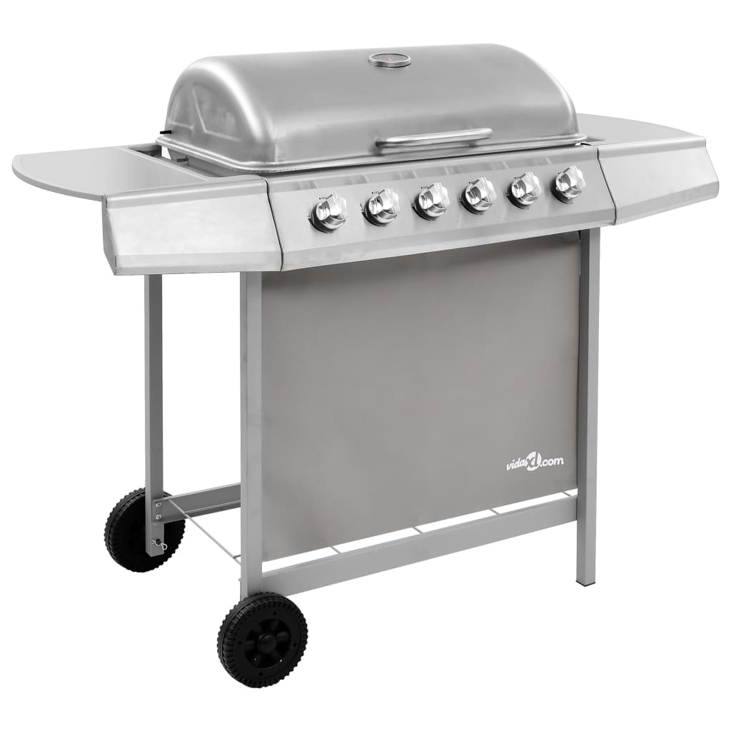 Gasbarbecue met 6 branders zilverkleurig is nu te koop bij PeponiXL, paradijselijk wonen!