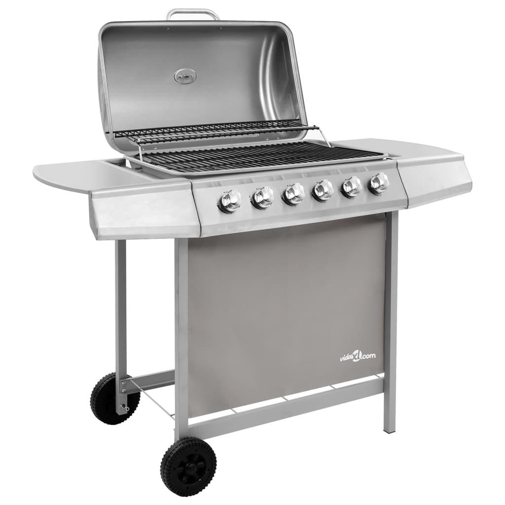 Gasbarbecue met 6 branders zilverkleurig is nu te koop bij PeponiXL, paradijselijk wonen!