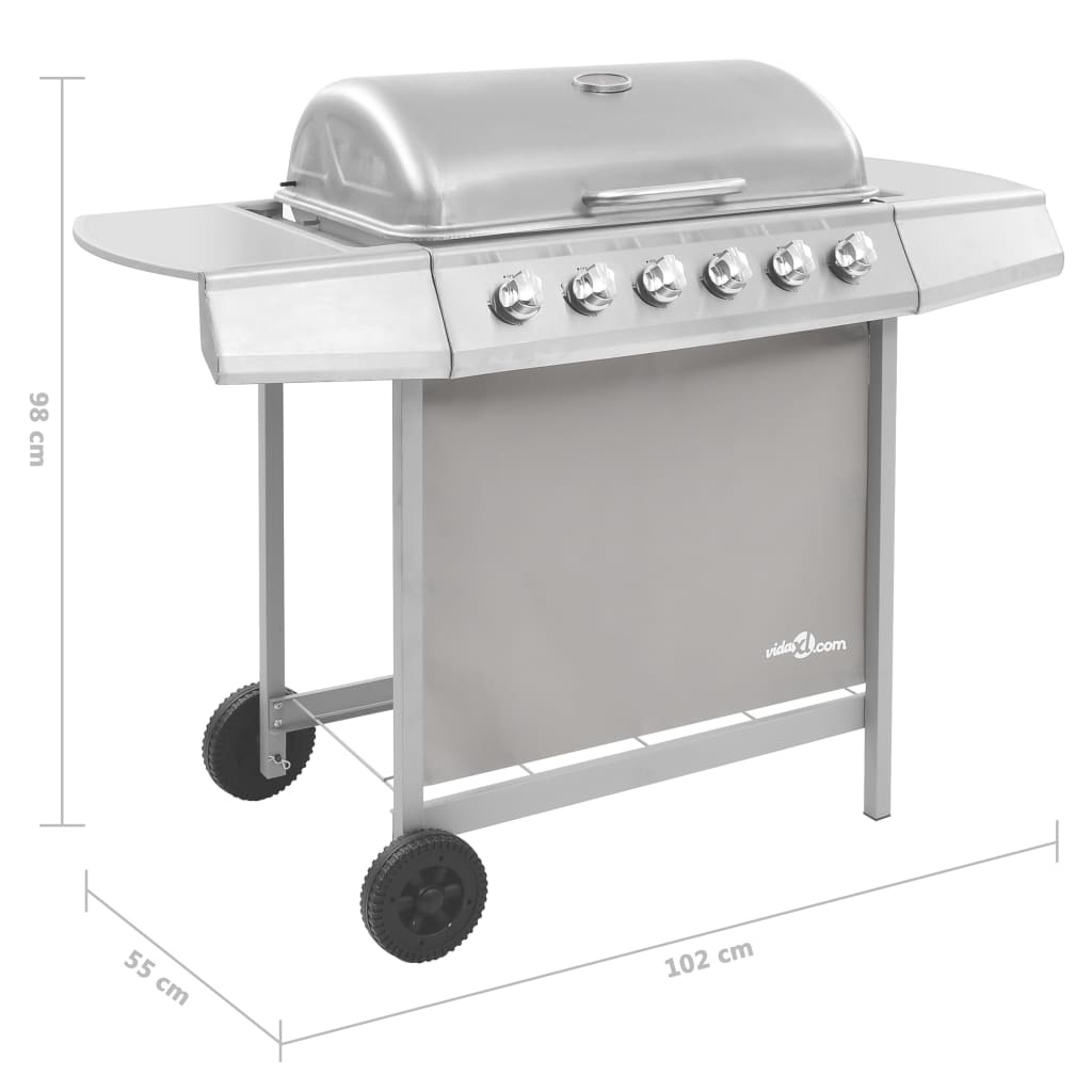 Gasbarbecue met 6 branders zilverkleurig is nu te koop bij PeponiXL, paradijselijk wonen!