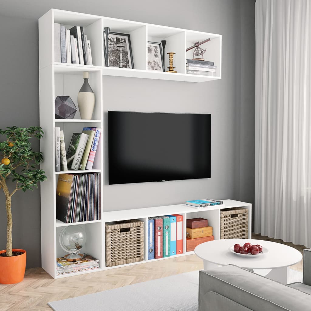 3-delige Boekenkast-/tv-meubelset 180x30x180 cm wit is nu te koop bij PeponiXL, paradijselijk wonen!