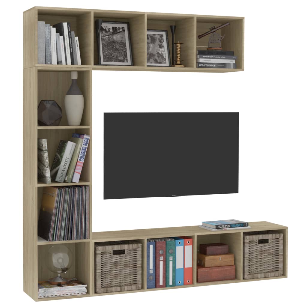3-delige Boekenkast-/tv-meubelset 180x30x180 cm eikenkleurig is nu te koop bij PeponiXL, paradijselijk wonen!