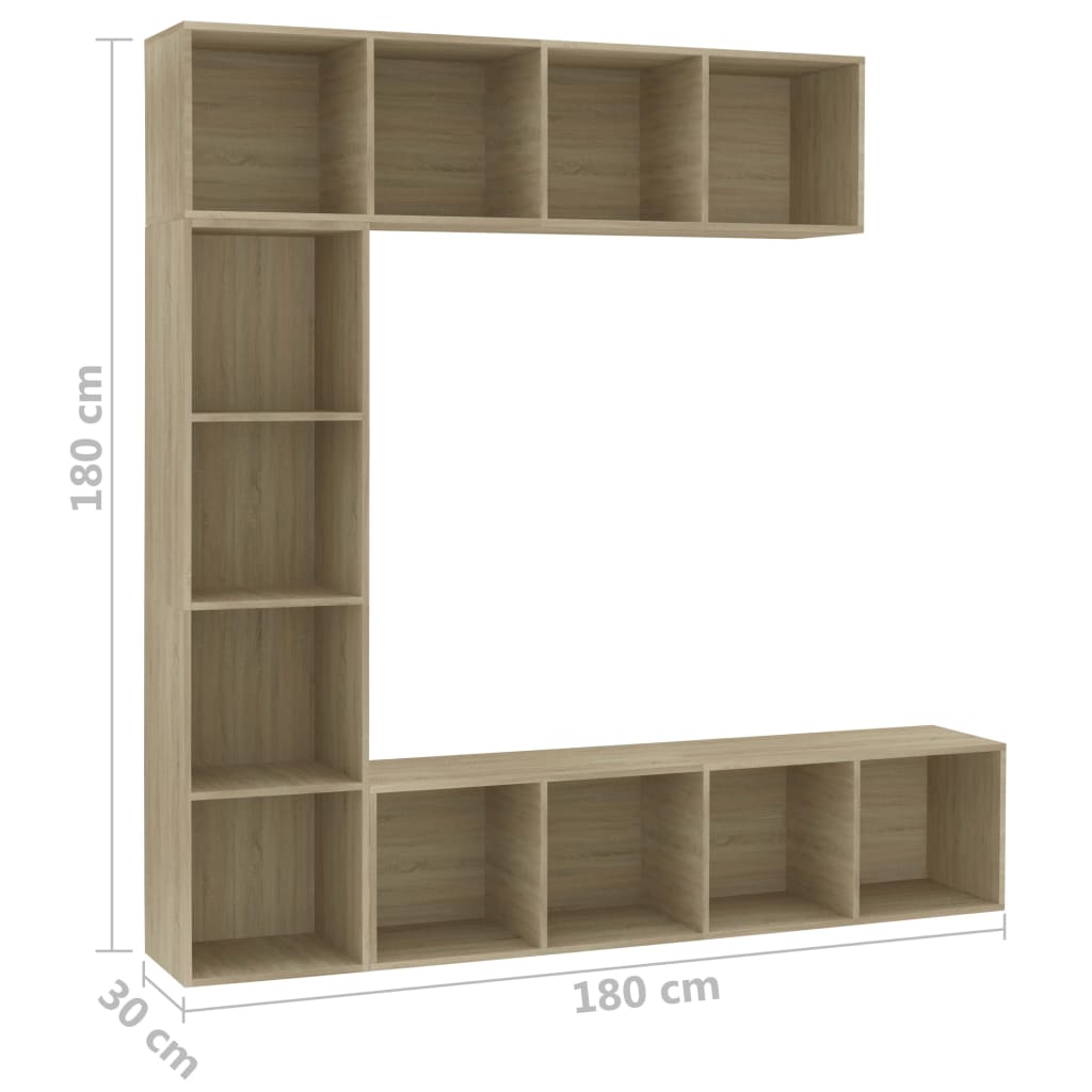 3-delige Boekenkast-/tv-meubelset 180x30x180 cm eikenkleurig is nu te koop bij PeponiXL, paradijselijk wonen!