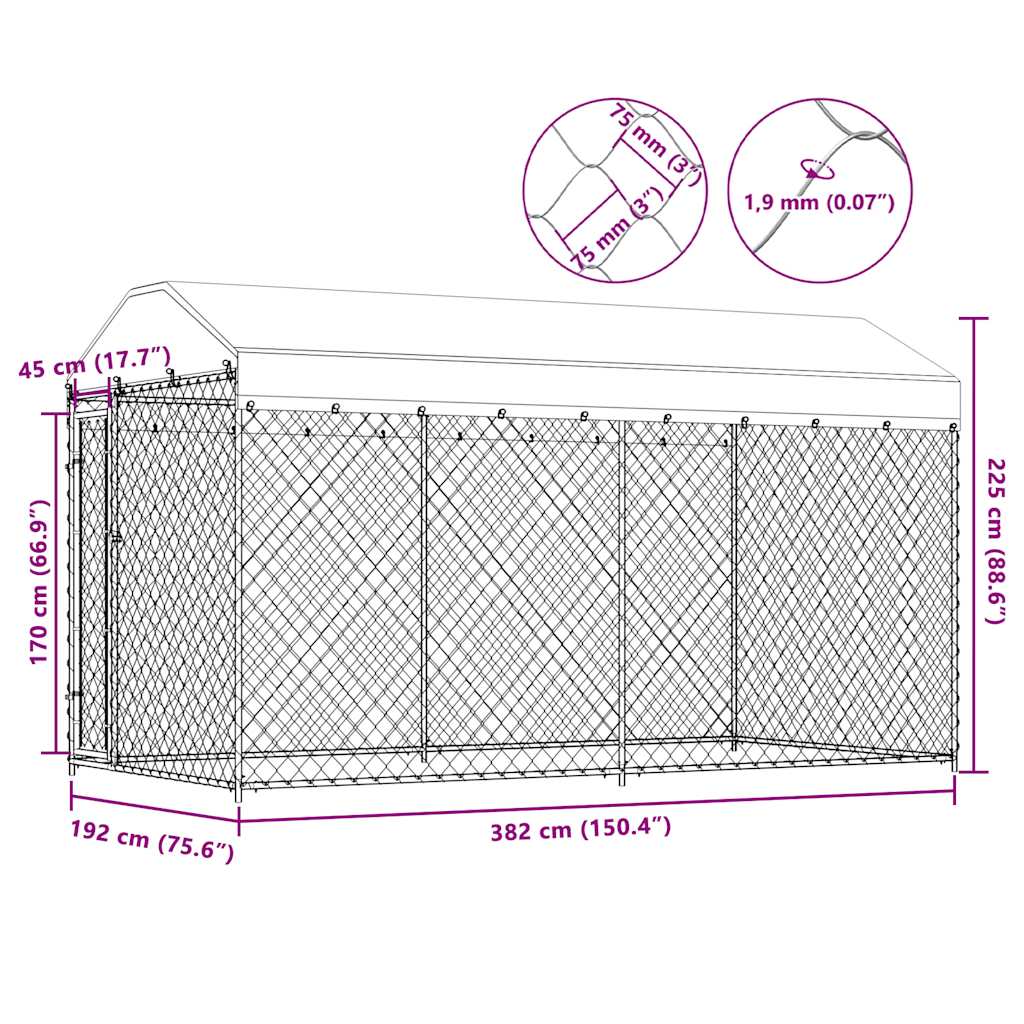 Hondenkennel voor buiten met dak 382x192x225 m is nu te koop bij PeponiXL, paradijselijk wonen!