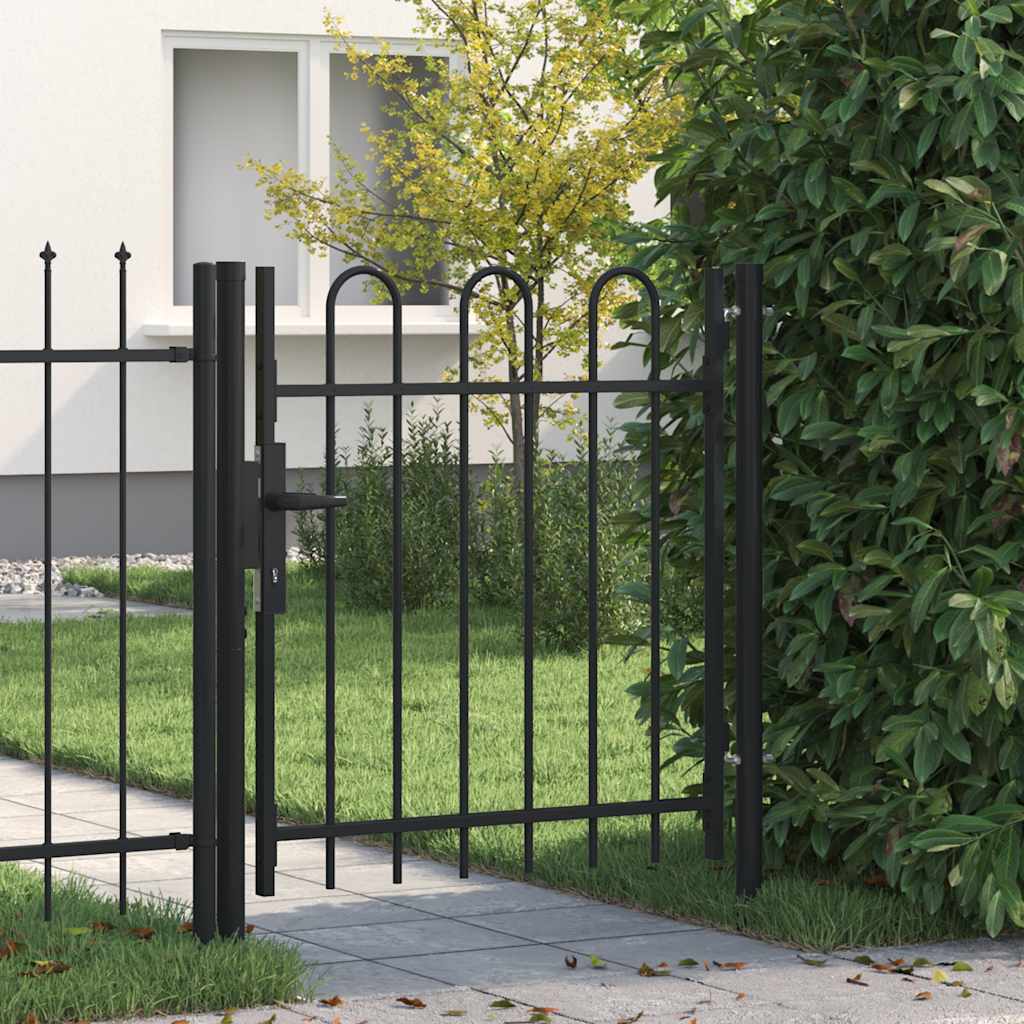 Hekpoort BOXTEL enkele deur met gebogen bovenzijde staal 1x1 m zwart is nu te koop bij PeponiXL, paradijselijk wonen!