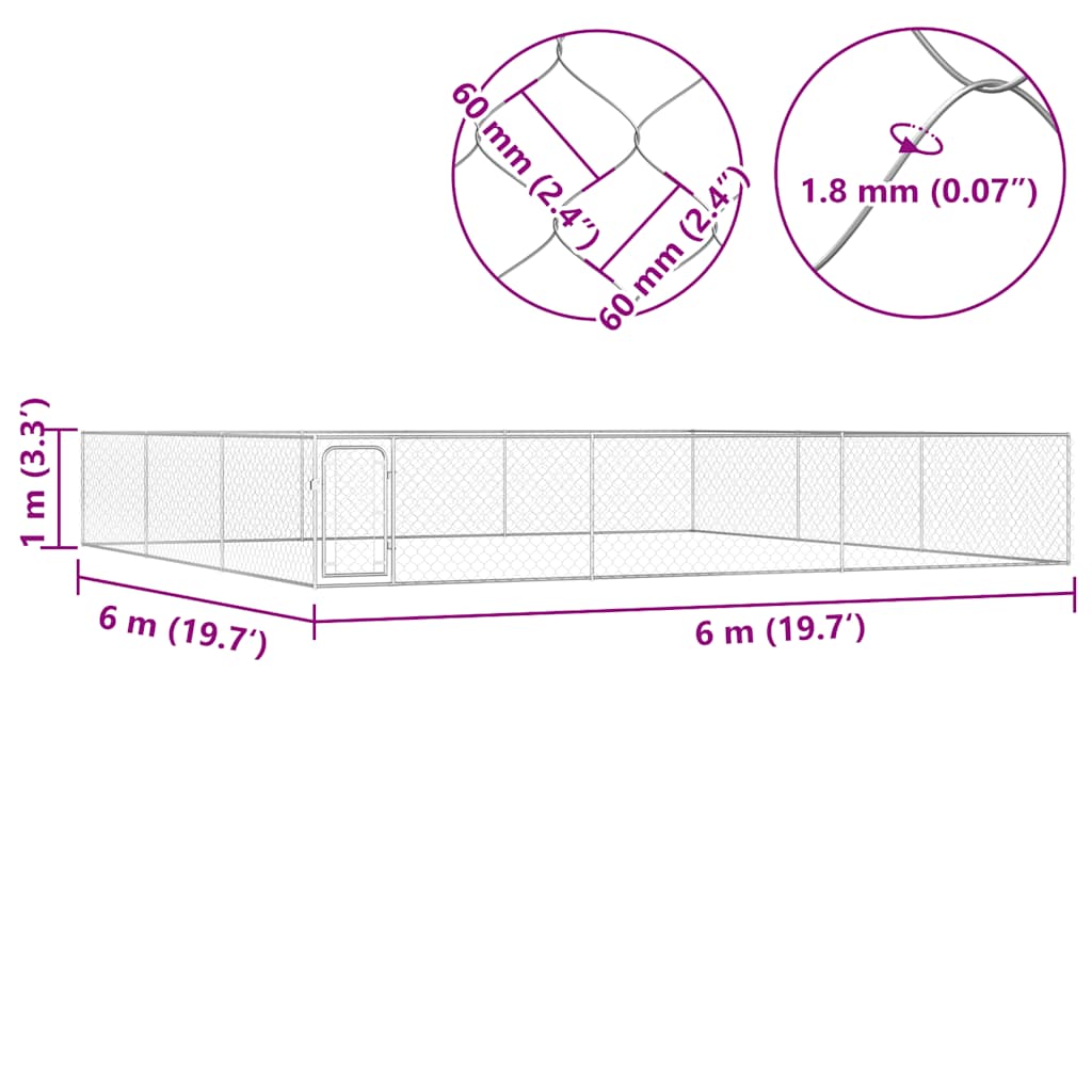 Hondenkennel voor buiten 6x6x1 m gegalvaniseerd staal is nu te koop bij PeponiXL, paradijselijk wonen!