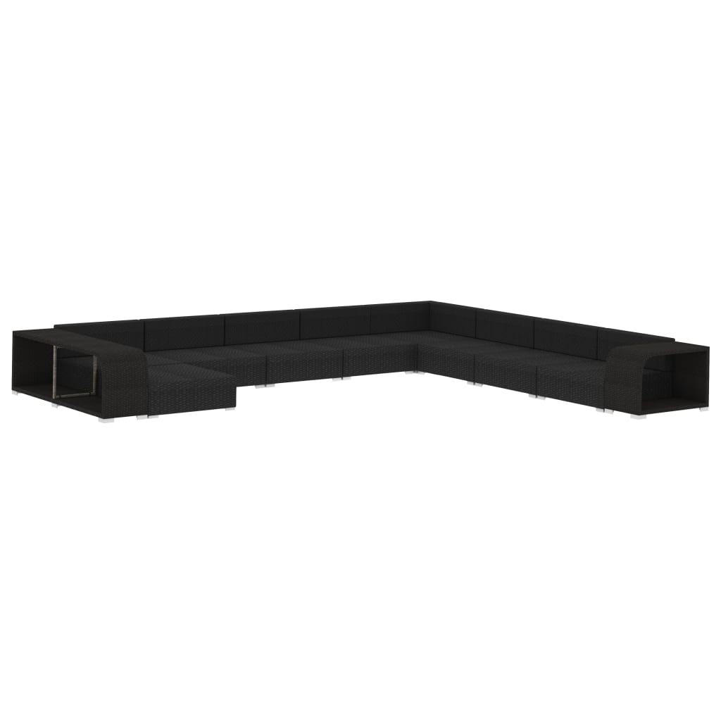 11-delige Loungeset met kussens poly rattan zwart is nu te koop bij PeponiXL, paradijselijk wonen!