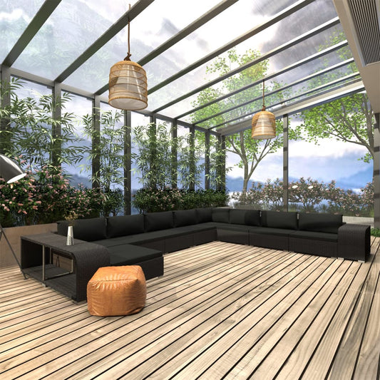 11-delige Loungeset met kussens poly rattan zwart is nu te koop bij PeponiXL, paradijselijk wonen!