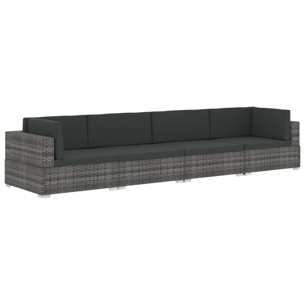 4-delige Loungeset met kussens poly rattan grijs is nu te koop bij PeponiXL, paradijselijk wonen!