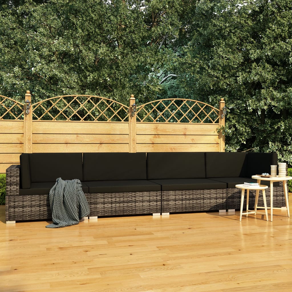 4-delige Loungeset met kussens poly rattan grijs is nu te koop bij PeponiXL, paradijselijk wonen!