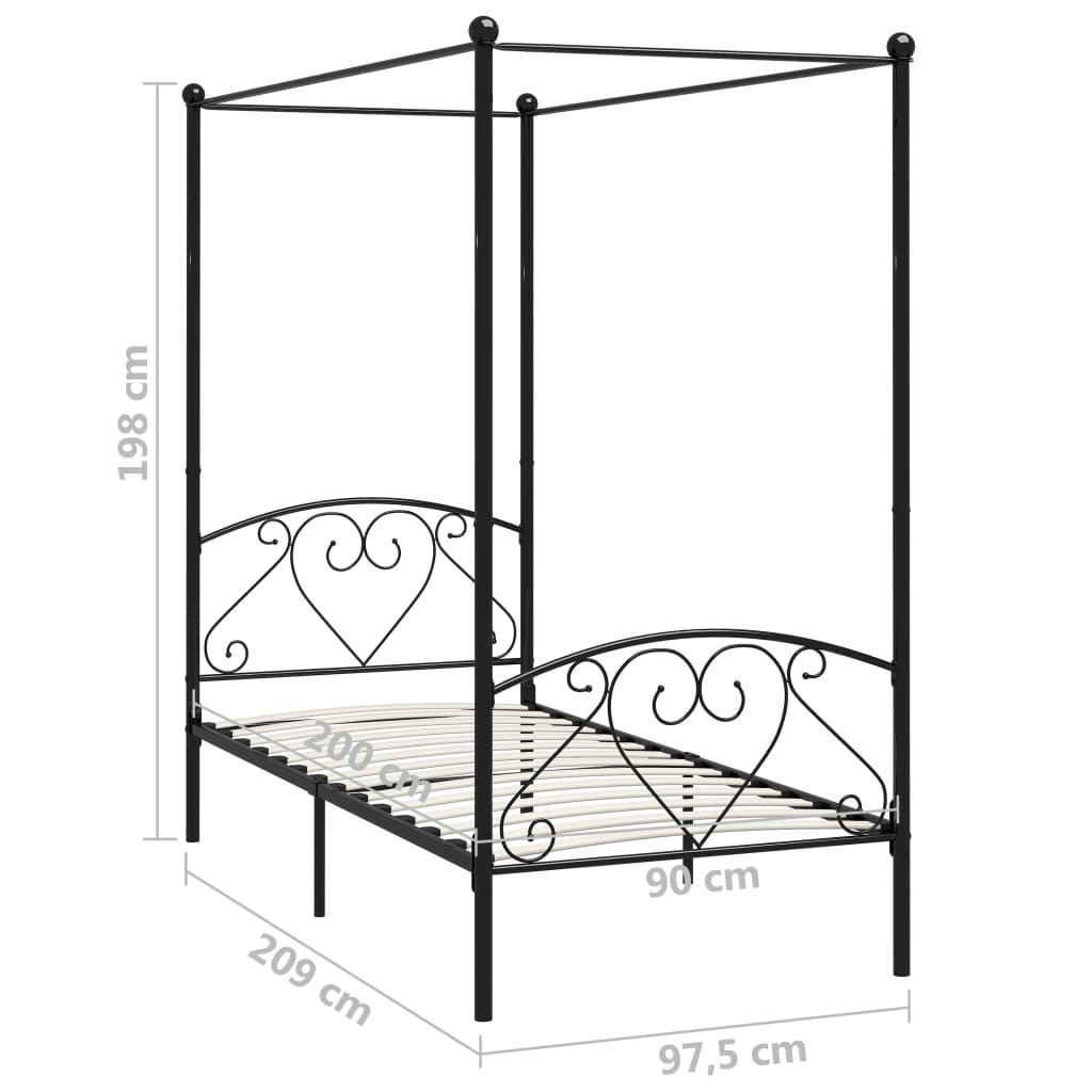 Hemelbedframe metaal zwart 90x200 cm is nu te koop bij PeponiXL, paradijselijk wonen!