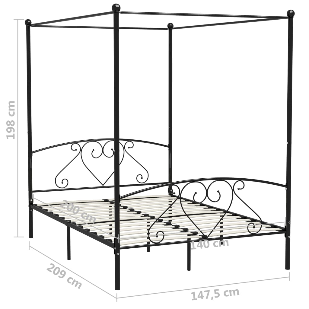 Hemelbedframe metaal zwart 140x200 cm is nu te koop bij PeponiXL, paradijselijk wonen!