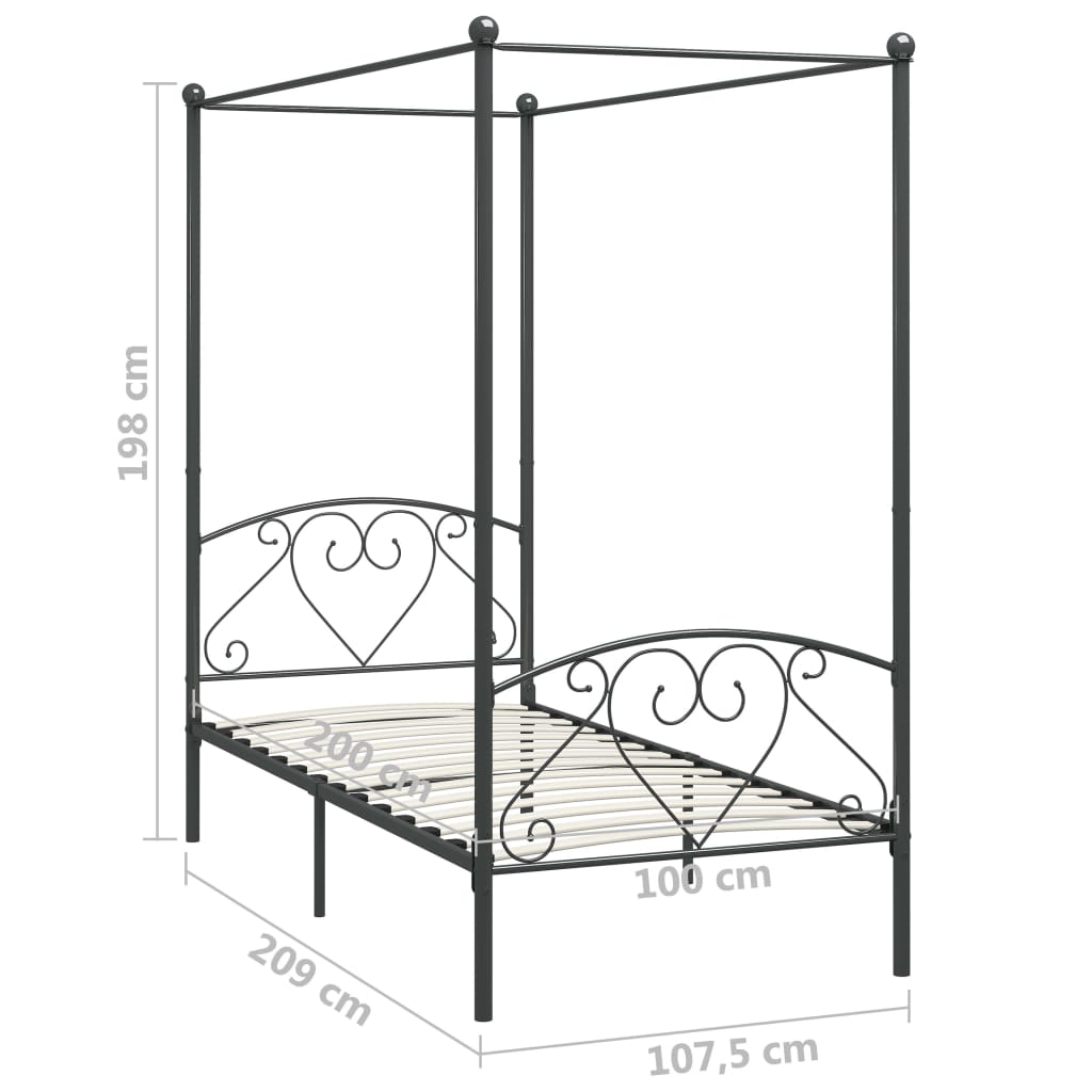 Hemelbedframe metaal grijs 100x200 cm is nu te koop bij PeponiXL, paradijselijk wonen!