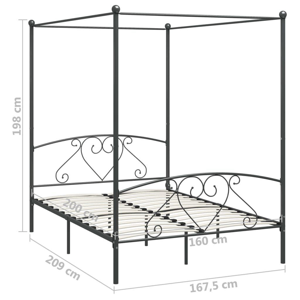 Hemelbedframe metaal grijs 160x200 cm is nu te koop bij PeponiXL, paradijselijk wonen!