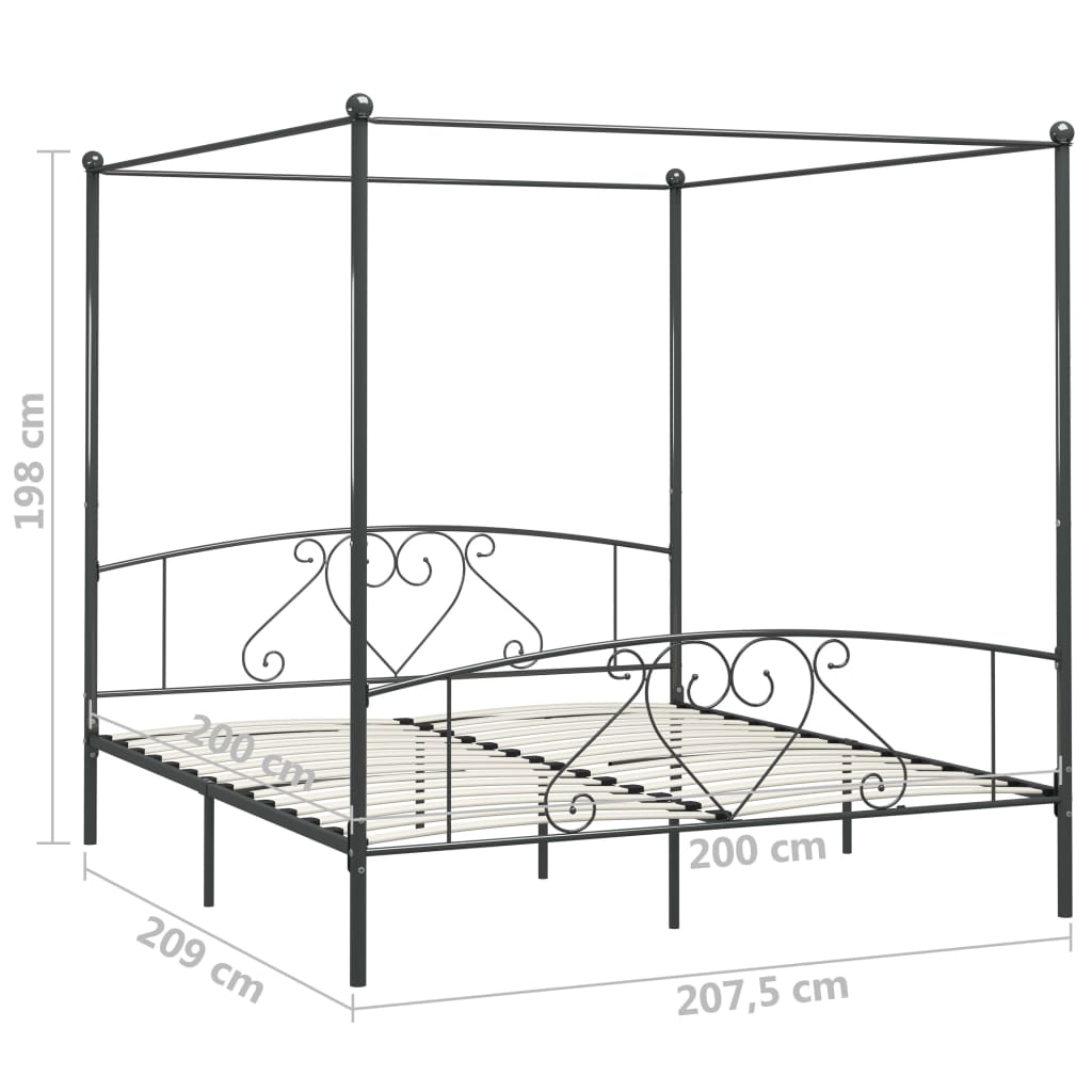 Hemelbedframe metaal grijs 200x200 cm is nu te koop bij PeponiXL, paradijselijk wonen!