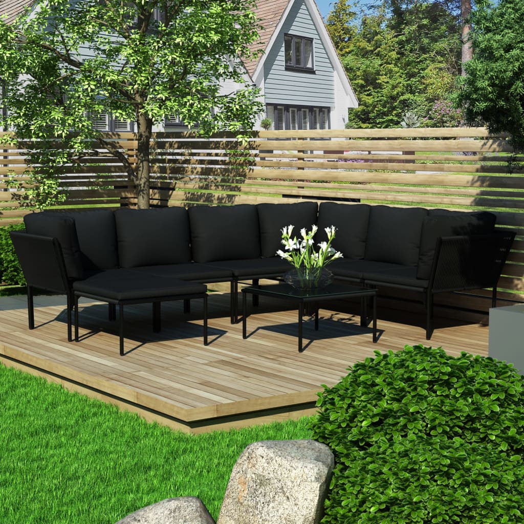 8-delige Loungeset met kussens PVC zwart is nu te koop bij PeponiXL, paradijselijk wonen!
