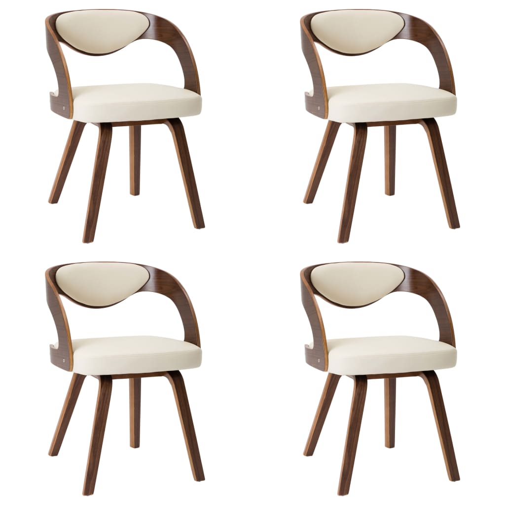 Eetkamerstoelen 4 st gebogen hout en kunstleer crèmekleurig is nu te koop bij PeponiXL, paradijselijk wonen!