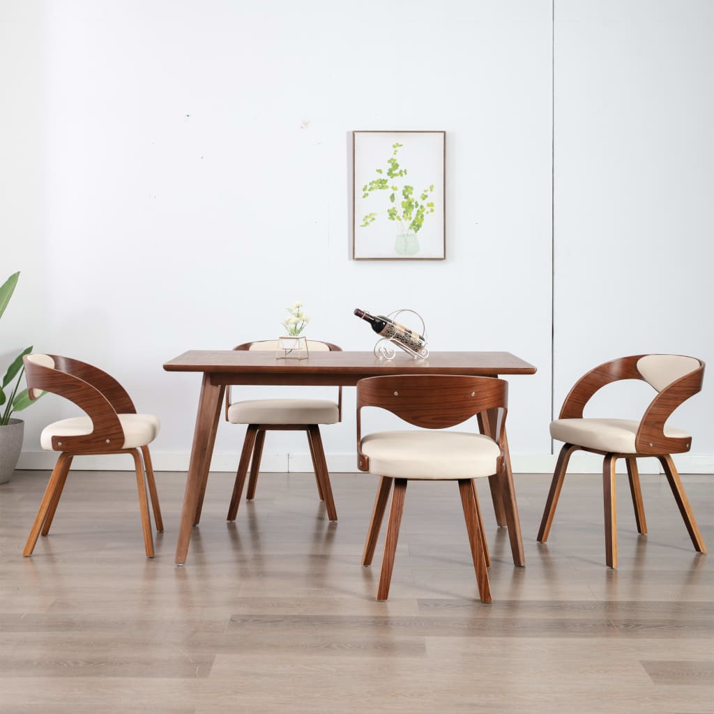 Eetkamerstoelen 4 st gebogen hout en kunstleer crèmekleurig is nu te koop bij PeponiXL, paradijselijk wonen!